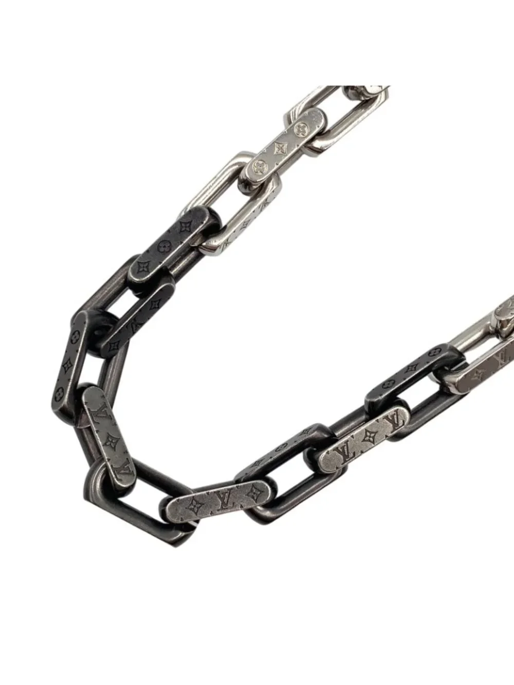 Louis Vuitton Collier Monogram Chain Metal Silver Black Necklace